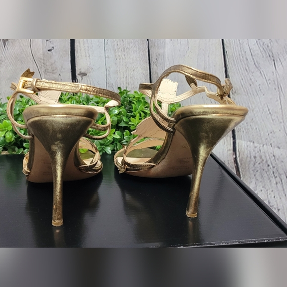 Prada tulip brushed metallic gold strappy heels size 8.5 - Picture 7 of 12